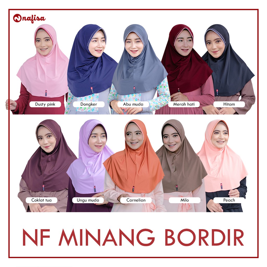 Jilbab Instan Bergo Bordir Nafisa Minang Bordir | Hijab Khimar Instan Bordir Pet Kerudung Instan Pet