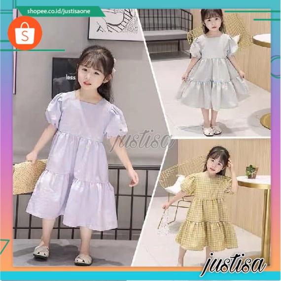 Promo !! Dress anak perempuan / dress square rempel rania ukuran 2-5tahun / Dress import trendy / Dress pesta anak