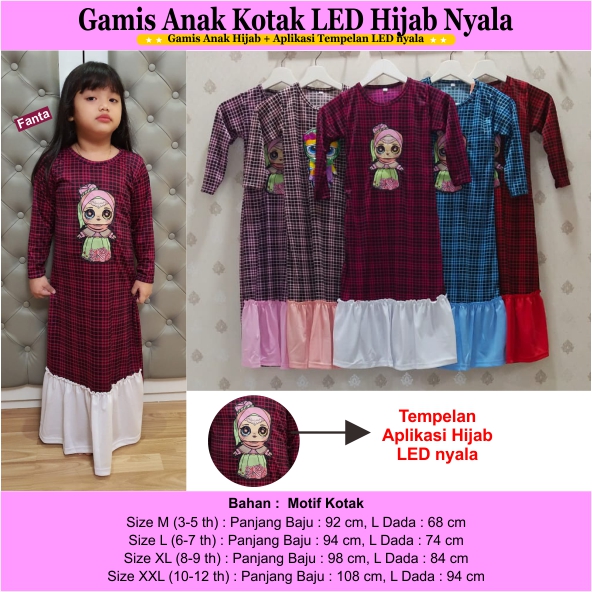 WYNOLA 469 Gamis Anak Kotak LED Hijab Nyala ( Gamis Anak Motif Kotak )