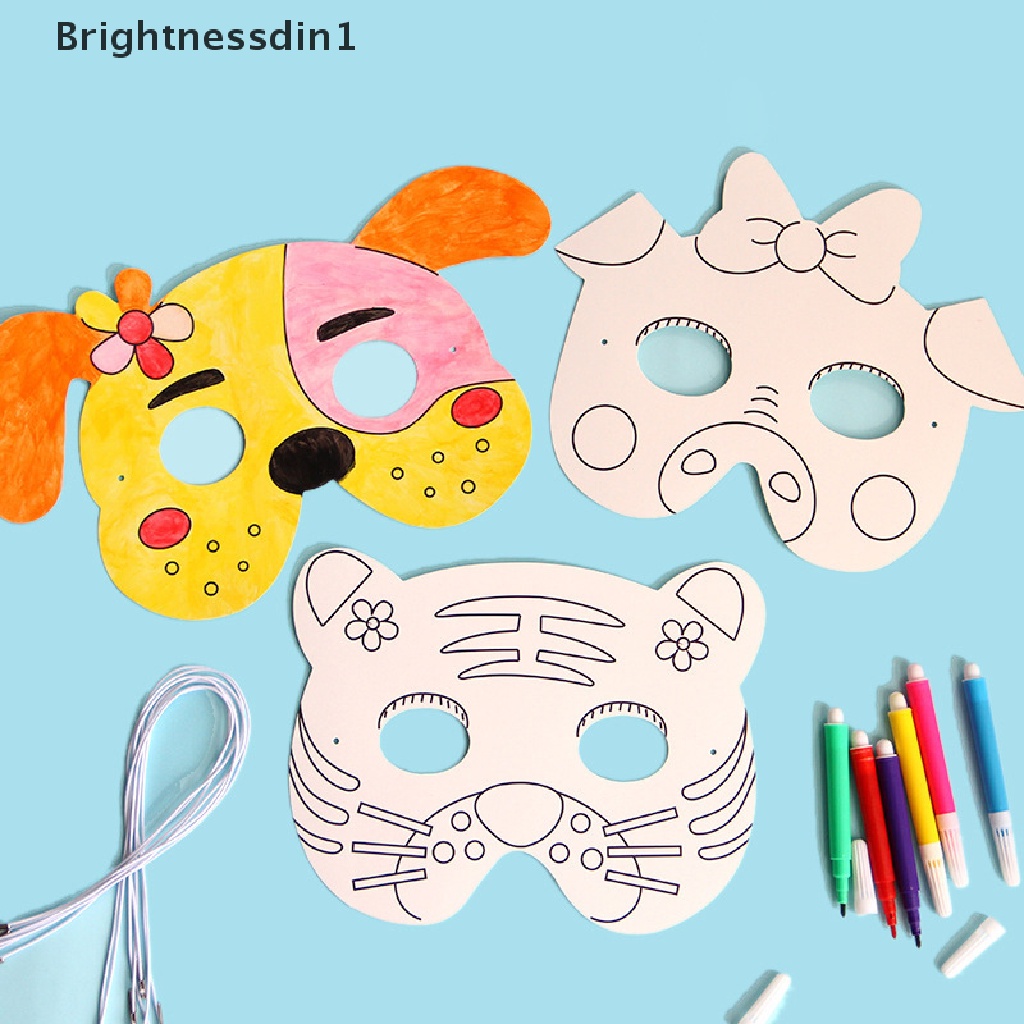 8 Pcs Mainan Kerajinan Seni Masker Graffiti Kartun Hewan Paing DIY