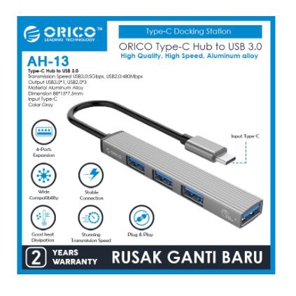 Type c to usb 3.0 2.0 hub orico 4 port mini 480Mbps 5Gbps aluminum ah-13 ah13 - Terminal usb3.0