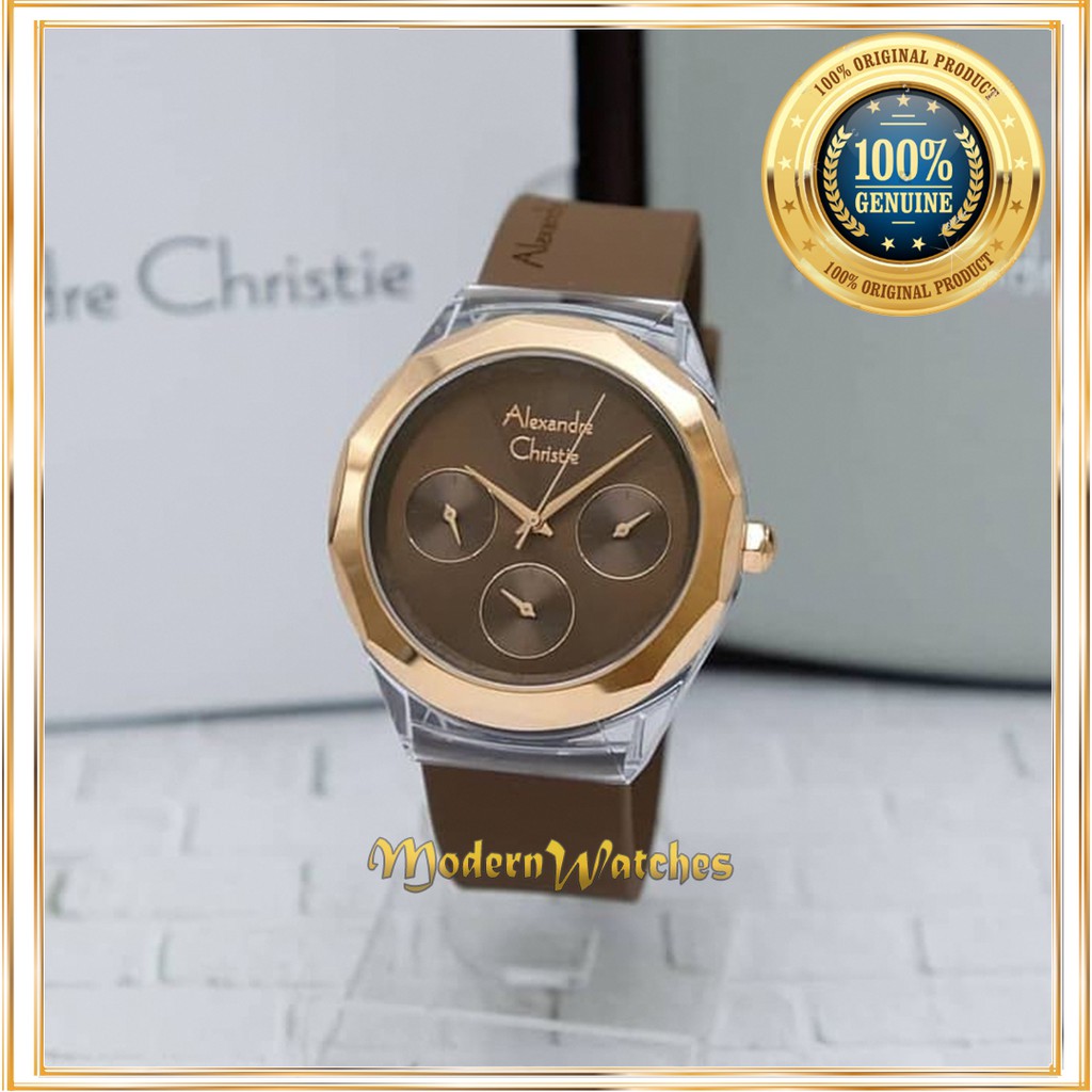 Alexandre Christie AC 2808 Brown Coklat Jam Tangan Wanita Alexandre Christie Warna Coklat Rubber