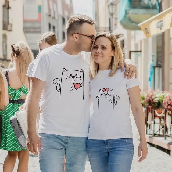 MYSTIQUE.ID-BAJU KAOS COUPLE KUCING LOVE T-SHIRT LUCU DAN AESTHETIC