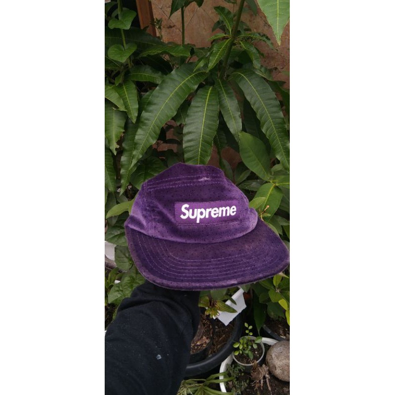 supreme 5 panel cap polkadot purple bludru