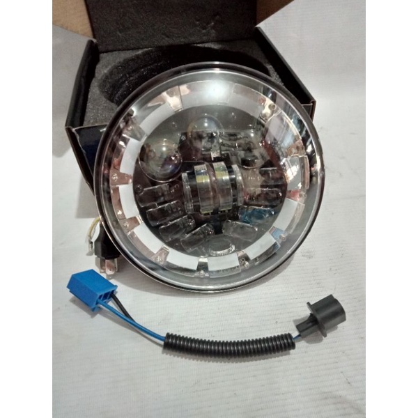 Lampu Daymaker 7 inch New lampu depan 16 LED mata dot.sae dus hitam Angel eye