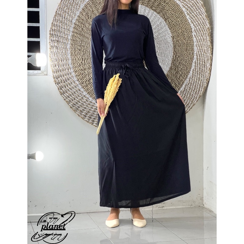 ROK POLOS A-LINE SKIRT MAXI ROK RAYON PANJANG PINGGANG FULL KARET