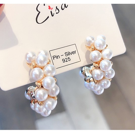 LRC Anting Tusuk Fashion Gold 925 Silver Needle Pearl C-shaped Earrings D15271