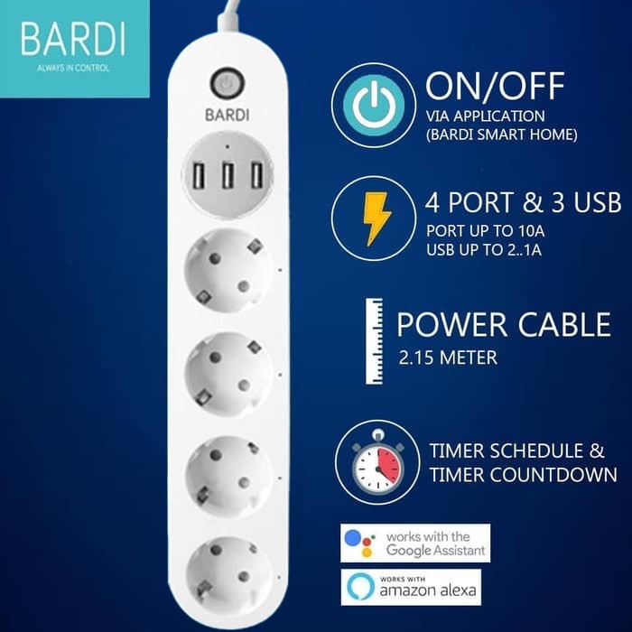 BARDI Smart Extension Power Strip Steker Stop Kontak Socket Plug Wifi