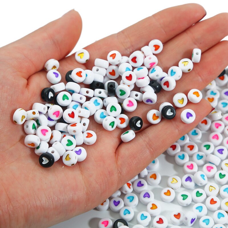 100Pcs 4x7mm Mix Color Flat Round Acrylic Heart Beads for Jewelry Making Kid Diy Material Bracelet Necklace Accessories