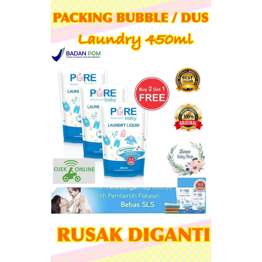 PURE BABY KIDS PUREBABY PUREKIDS LAUNDRY LIQUID REFILL 450ML DETERGEN SABUN CUCI BAJU BAYI ANAK 450