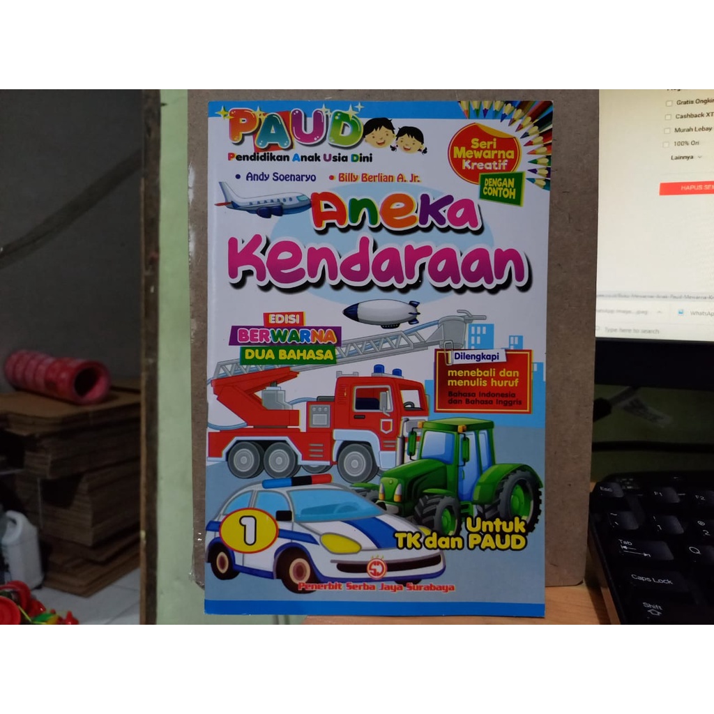 Buku Mewarnai Anak Paud Mewarnai Kreatif Aneka Kendaraan Menebali dan Menulis Huruf Serba Jaya (FULL COLOR)