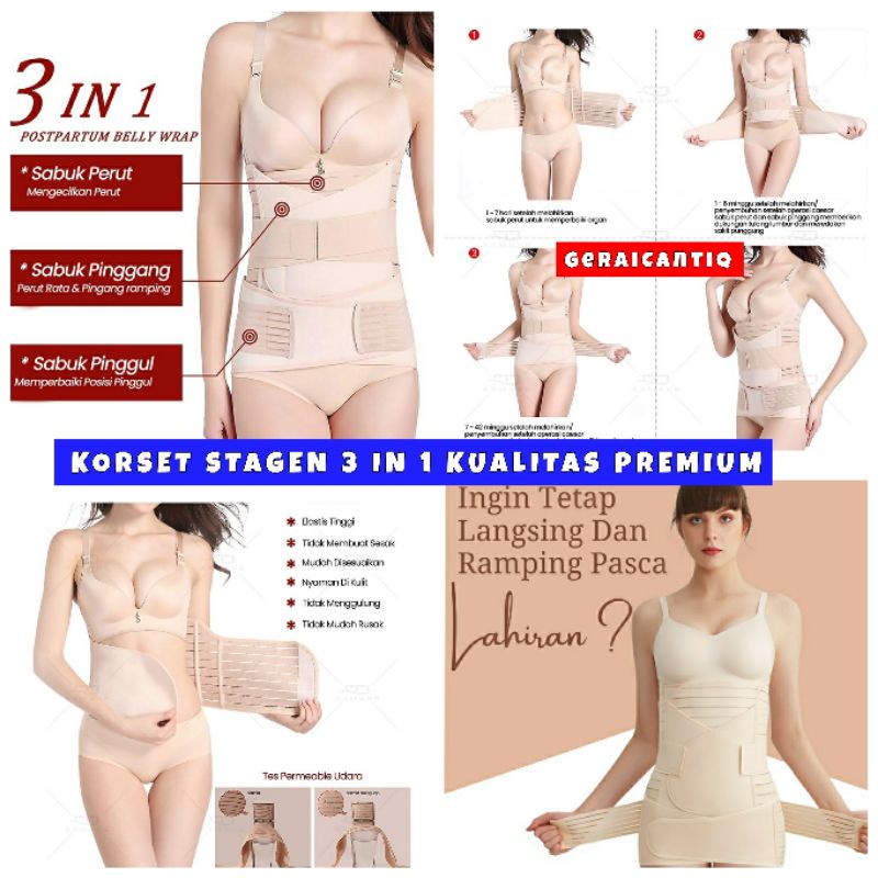 Korset Gurita Postpartum 3in1 Korset Stagen Perut Pasca Melahirkan - 1 SET DAPAT 3 PCS