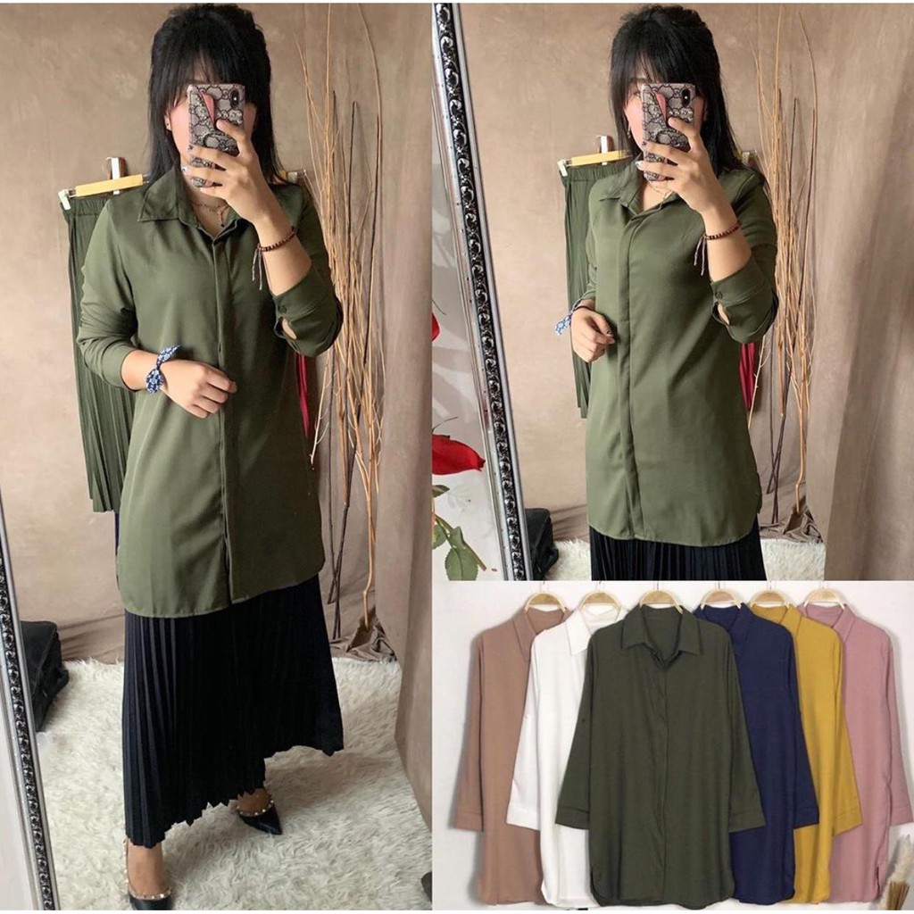 Stock Kemeja Tunik Polos Terbaru Yp 7012 Bahan Shakila Premium 95 000 Shopee Indonesia