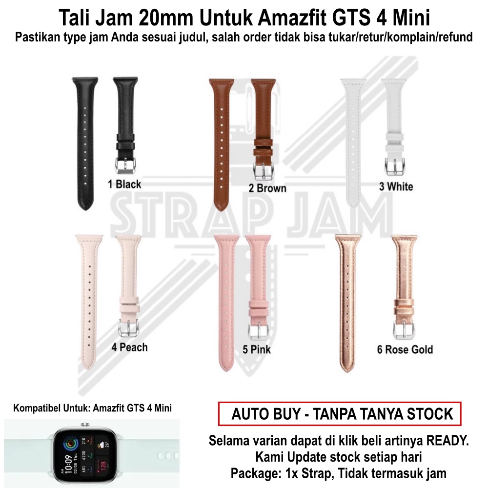 SLW Tali Jam Tangan Amazfit GTS 4 Mini - Strap 20mm Kulit Leather Wanita