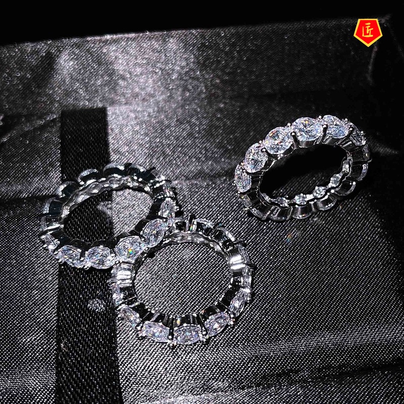 [Ready Stock]Round Single Row Full Diamond Ring Luxurious Personalized