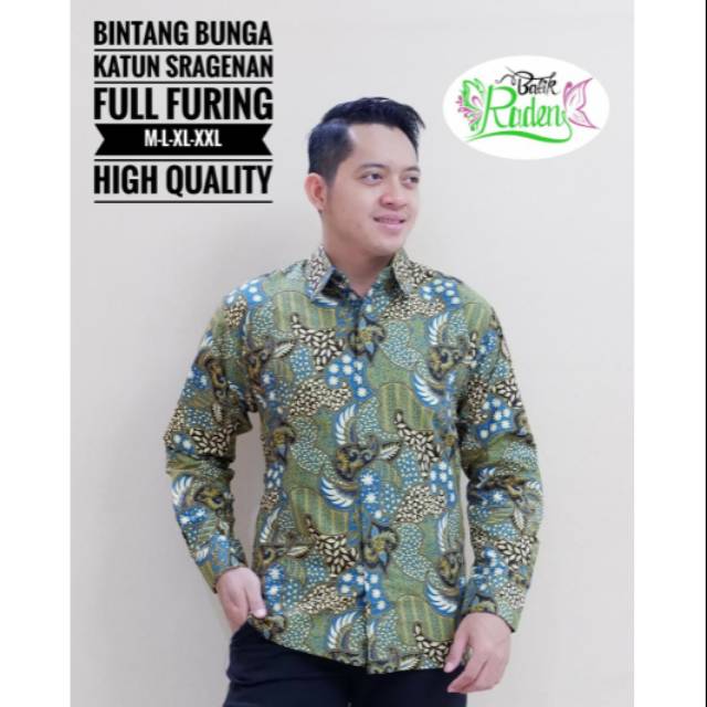 BINTANG BUNGA Kemeja Batik Pria Katun Sragenan Full Furing