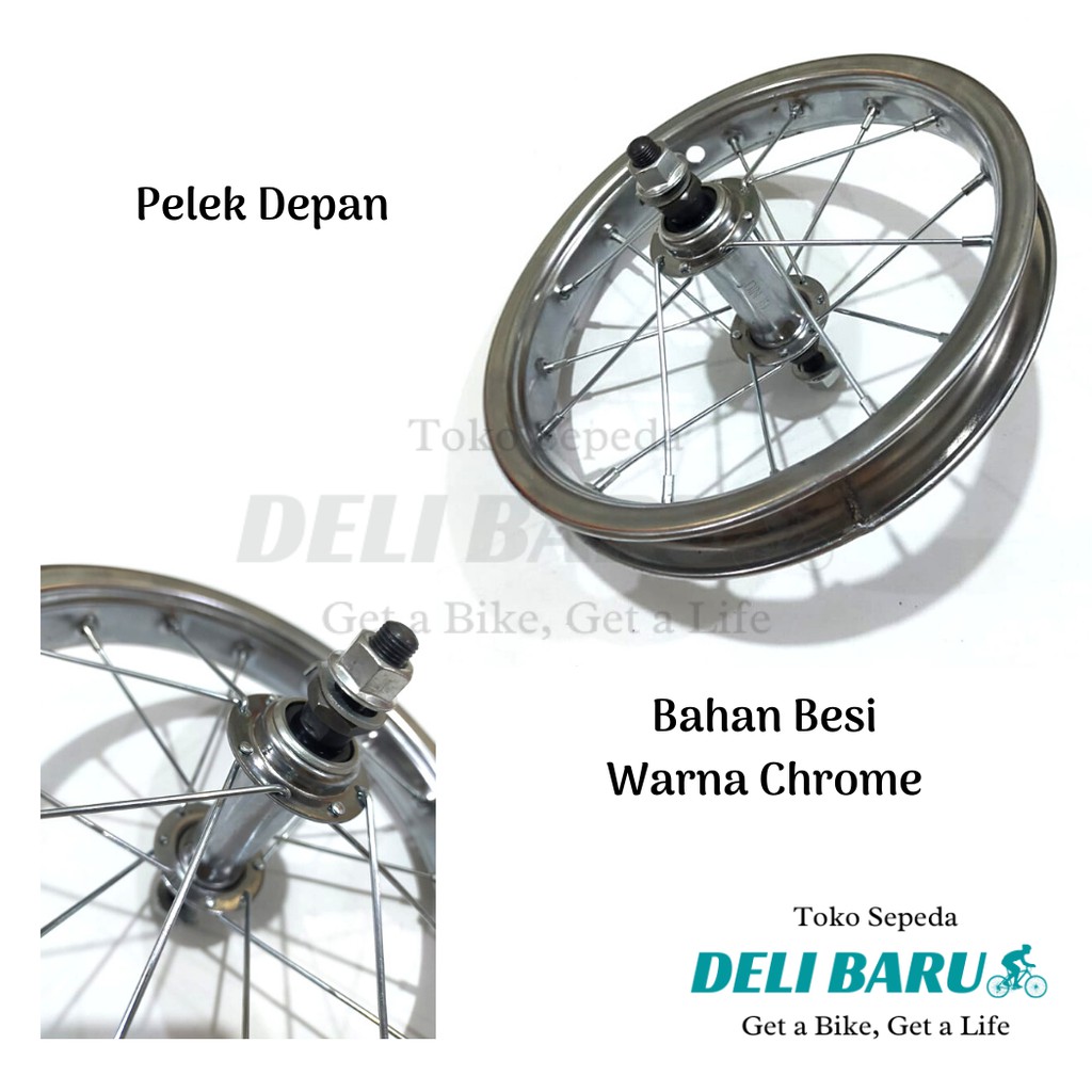 Pelek jadi Wheelset ukuran 12 Velg besi warna chrome sepeda anak