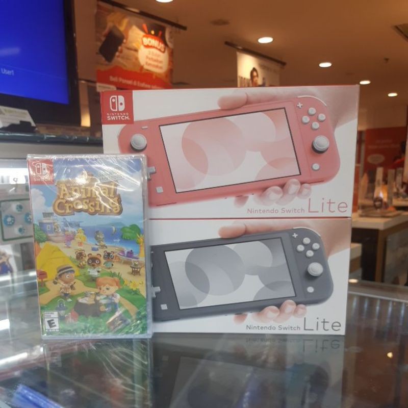 NINTENDO SWITCH LITE - GREY / CORAL BUNDLE ANIMAL CROSSING