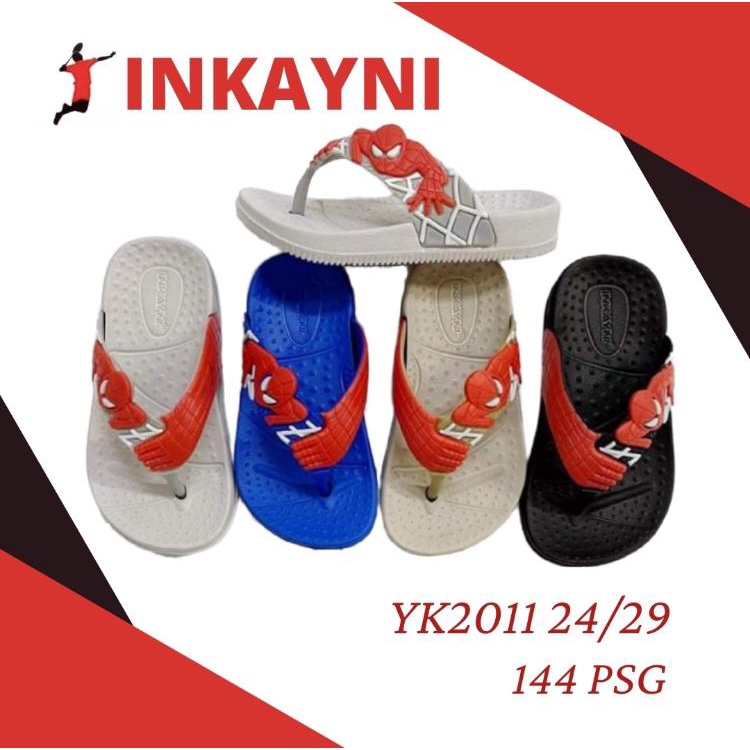 YK2011 Sandal Jepit Anak Laki Laki Motif Spiderman Merek Inkayni Ukuran 24-29