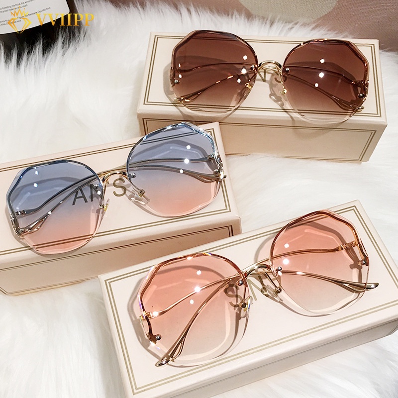 Fashion Polygon Sunglasses Women Metal Gradient Frameless Simple Glasses