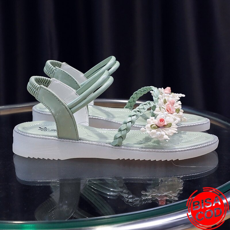 Mh17 Sandal Sendal Wanita Flat Shoes Flatshoes Cewek  Pantai Jelly Teplek Tali Silang Lilit Flat Sho