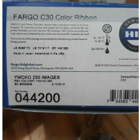 Ribbon Fargo YMCKO - 250 Image For C30 PN 044200