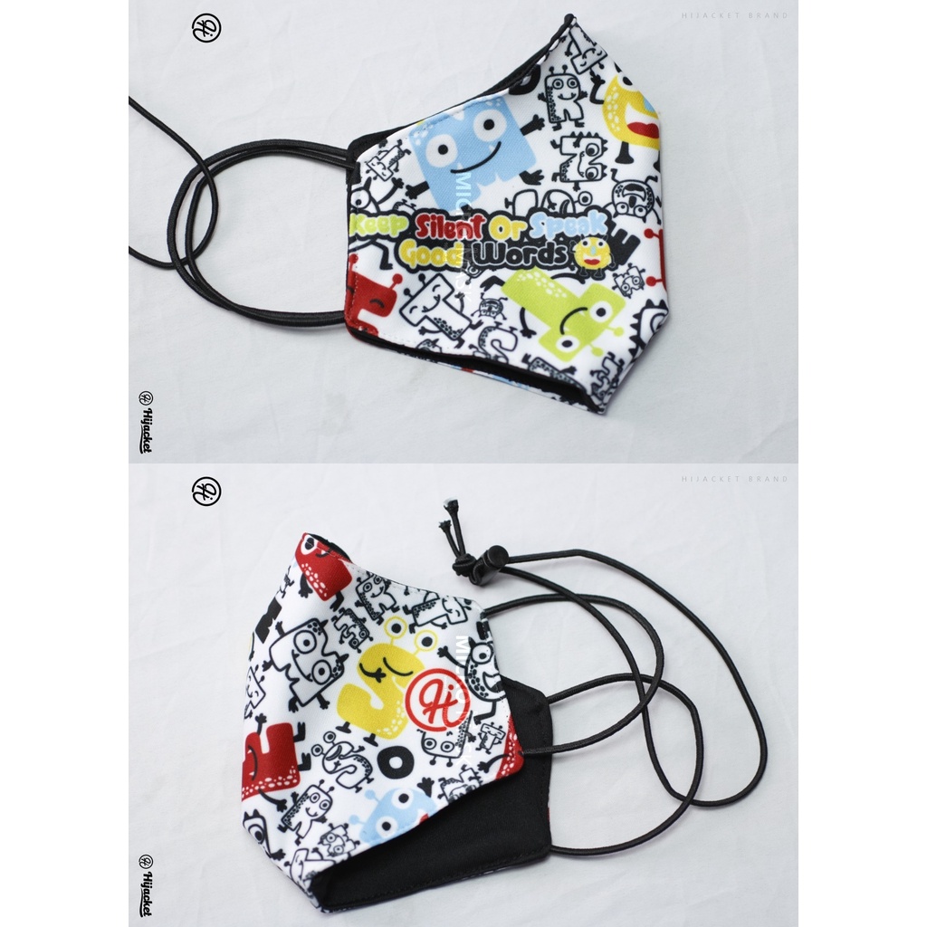 Hijacket Masker Kain Anak Perempuan Laki-Laki Headloop Tali Karet Elastis Hijaket Mask Motif 02-KEEP SILENT 05