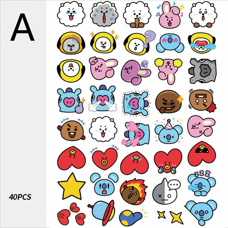 40pcs KPOP BTS BT21 Waterproof Stickers for Laptop Skateboard Cellphone Cup Mug Diary Decor