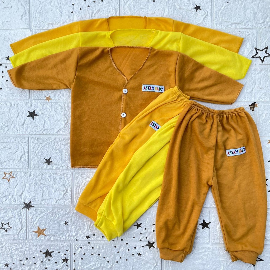 3 Stel Baju Bayi Panjang + Celana Panjang Baru Lahir Seri Kuning Asyam Baby