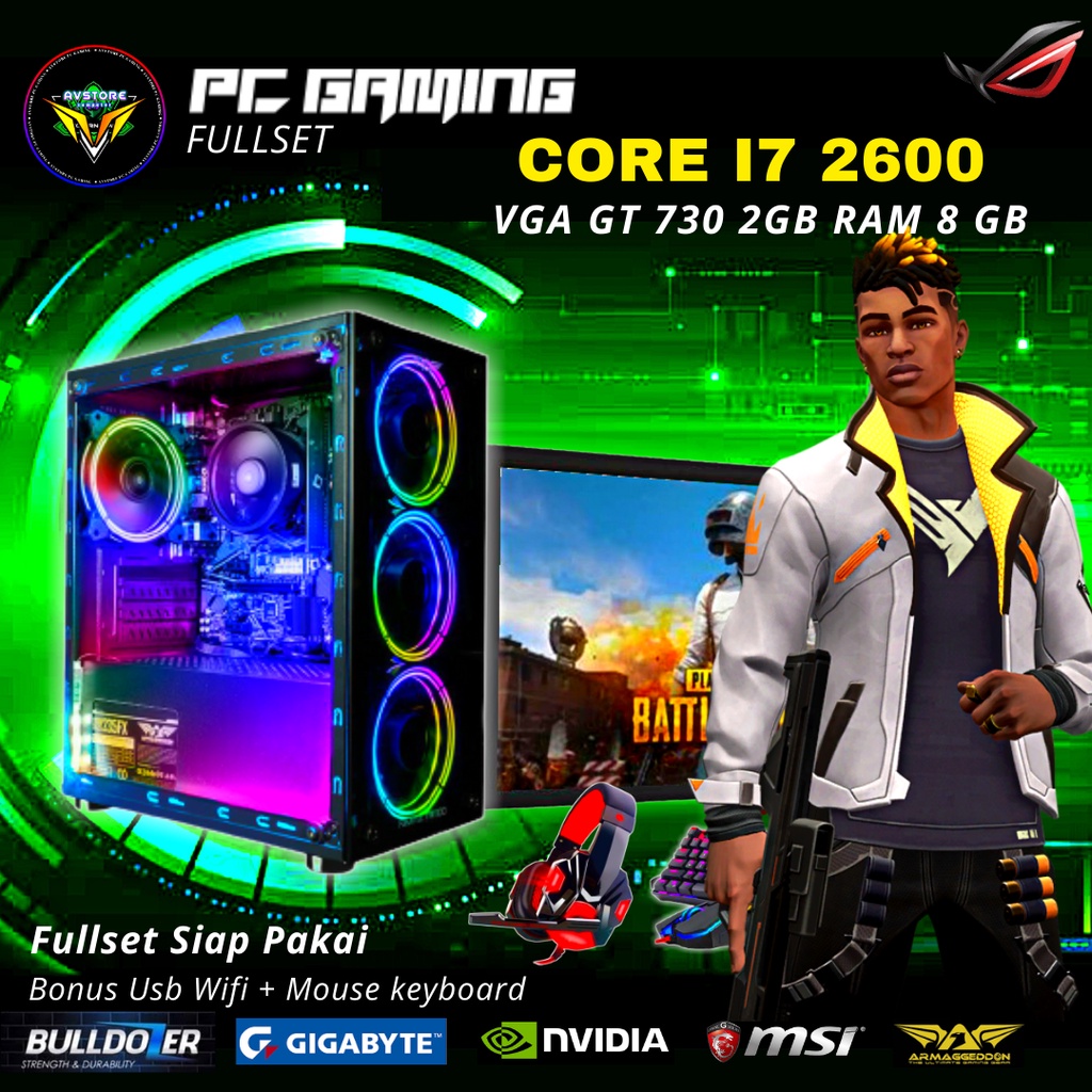 Pc Gaming Editing I5 Fullset Monitor 19 Inch Siap Pakai Editing Gaming i7 2600