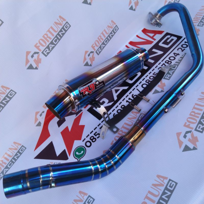 Knalpot racing R9 Mugello blue moon for Satria Fu Vxion CB CBR Verza Scorpio Tiger Sonic R15 Byson