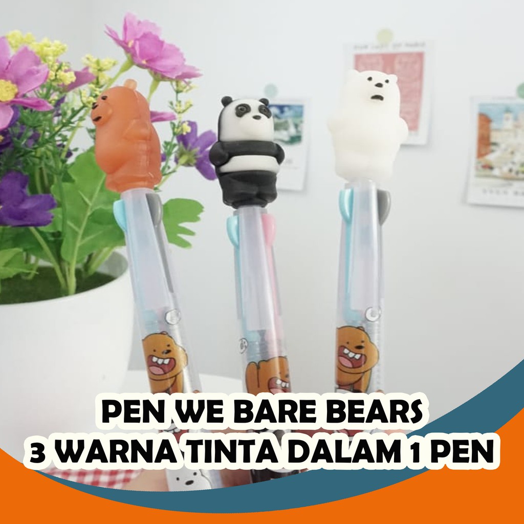 PULPEN BERUANG PANDA 3 WARNA TINTA PEN MULTICOLOR PENA PANPAN GRIZZLY ICE BEAR BOLPEN KARAKTER