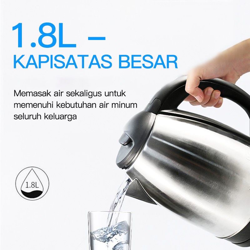 Teko Listrik Electric Kettle Stainless Steel 1.8 Liter  Teko listrik pemanas air kettle electric kapasitas 1.8L Kualitas Terbaik