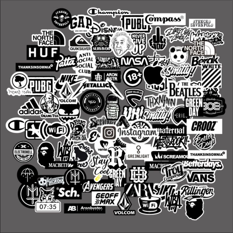 Stiker brand hitam isi 25pcs distro Case phone logo Aesthetic Graftac anti air sticker striping hype