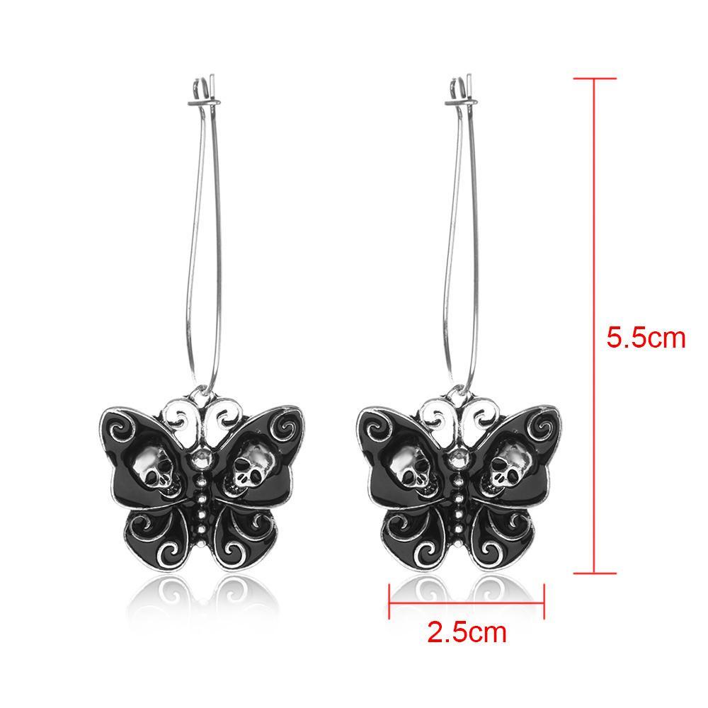 Preva 1pasang Anting Kait Juntai Kait Vintage Skull Drop Butterfly