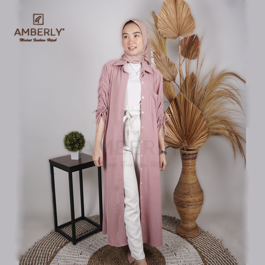 Dress Kemeja Amberly / Outer Kemeja / Dress lengan panjang Bahan Crincle Airflow