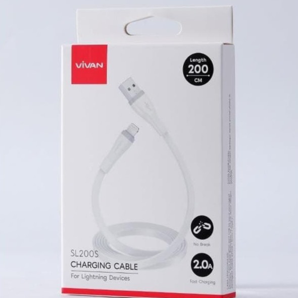 VIVAN Kabel Data SL200S Cable Data Lightning 2M Fast Charging 2A For Iphone Garansi Original Resmi