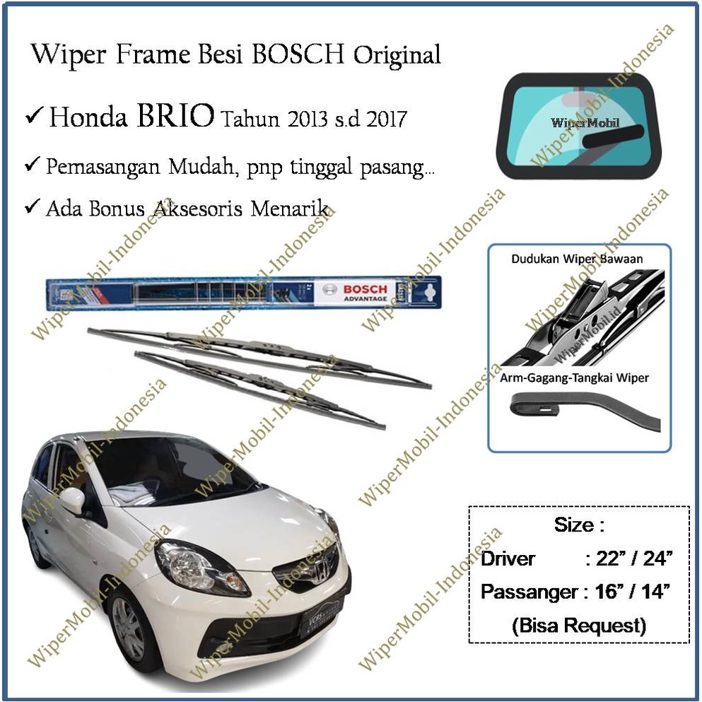 Wiper Frame Besi Kaca Mobil Honda BRIO 2012 2013 2014 2015 2016 2017 2018