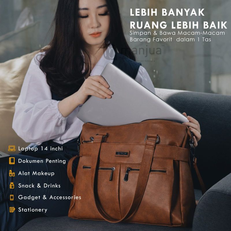 NUALA Bag by Manjua. Tas Kerja, Tas Kuliah, Muat Laptop 14 inch. Tas Laptop, Ukuran Besar.