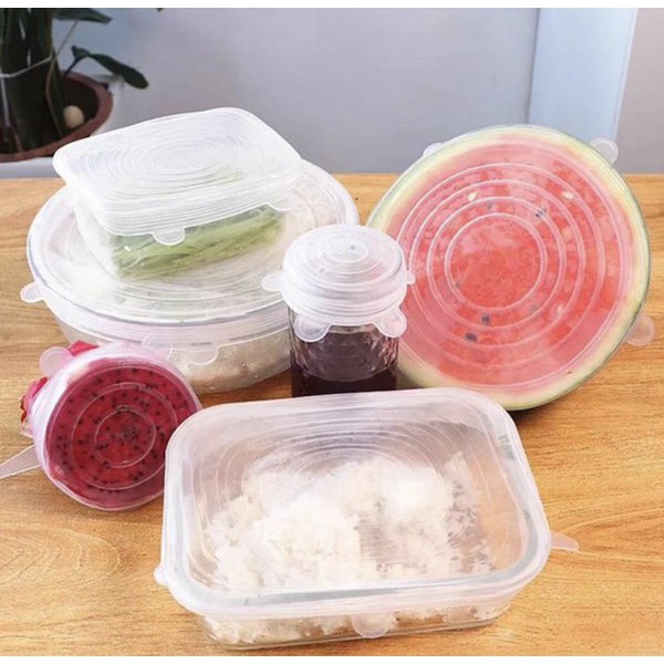 Set Silikon Elastis Penutup Makanan Silikon 6 In 1 Elastis Food Cover Silicone Mangkok Gelas Reusable Murah - Silikon Elastis Penutup Mangkok Wadah Makanan - Food Cover Lentur SilikonA Set 6