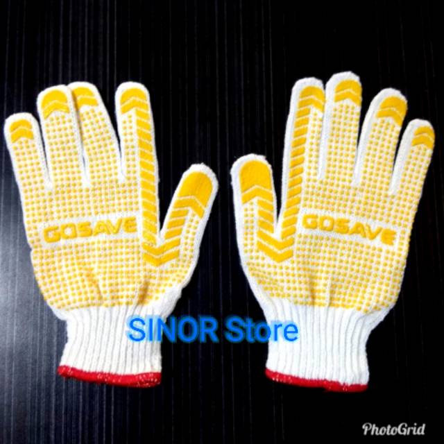 ECERAN 1 PASANG Sarung Tangan Bintik Kuning Karet 6 BENANG . Polka Dot Katun. Safety Gloves Dotting GOSAVE