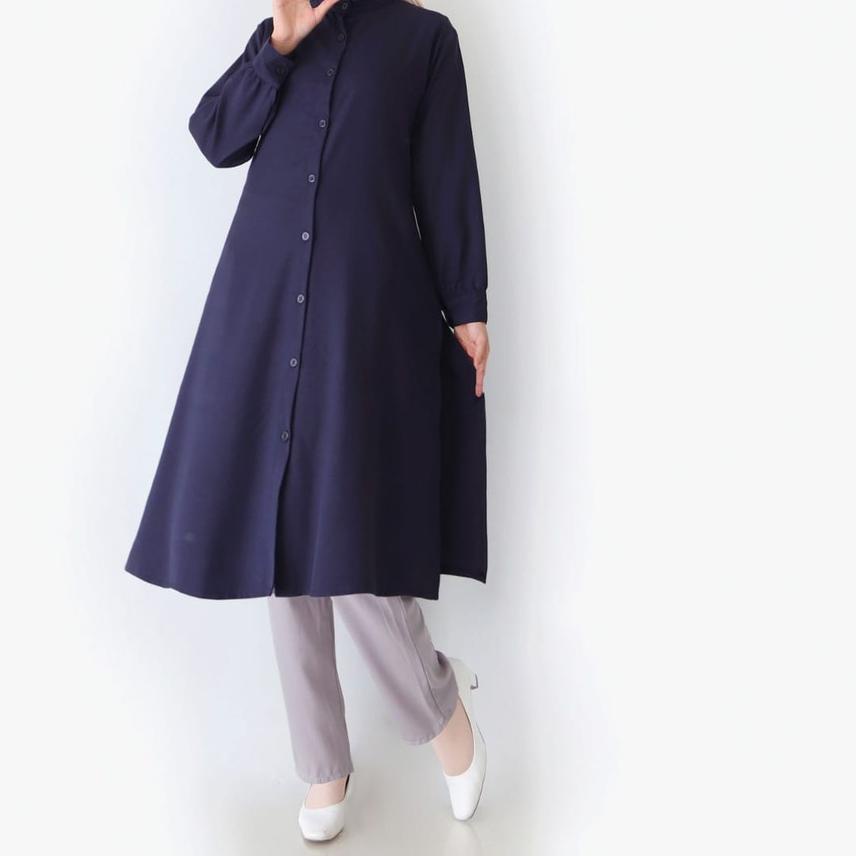 ✬ Long Tunik Polos Wanita Kancing Depan / Tunik Busui Wanita | Fashion Muslim Wanita ♩