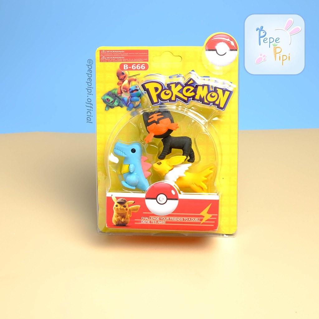 Penghapus Pokemon 3D Setip Eraser Hapusan Stip Pikachu Snorlax Eevee