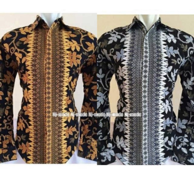 BAJU KEMEJA BATIK PRIA LENGAN PANJANG PAYA GOLD DAN SILVER - KEMEJA KONDANGAN - KEMEJA PESTA -  BATI