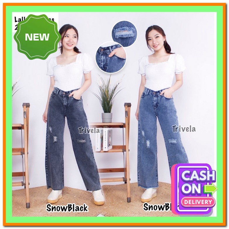 Celana Kulot Jeans Wanita Kulot Jeans Hitam Kekinian Boyfriend Snow Kulot Jeans Hitam Wanita Import 