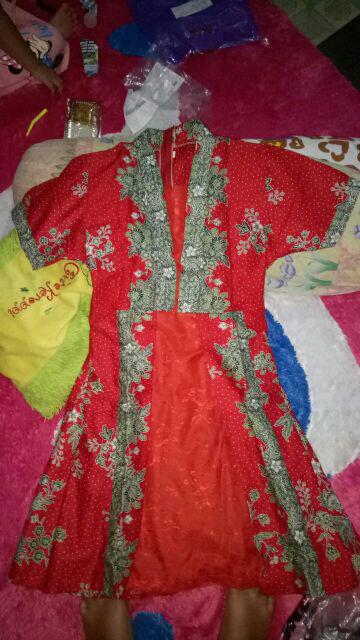 Sarimbit Dress Batik Keluarga Kd Melati Merah Seragam Batik Kantor Modern Batik Anak Kemeja Batik