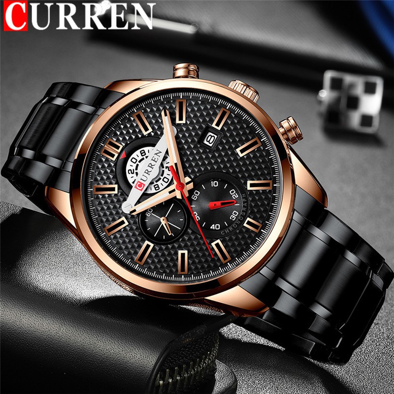 CURREN 8352 Jam Tangan Pria Analog Stainless Steel Chronograph Aktif WATCHKITE WKOS