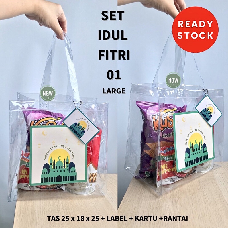 

Tas PVC mika set edisi lebaran idul fitri ramadhan 25 x 18 x 25 lengkap goodie bag hampers - large