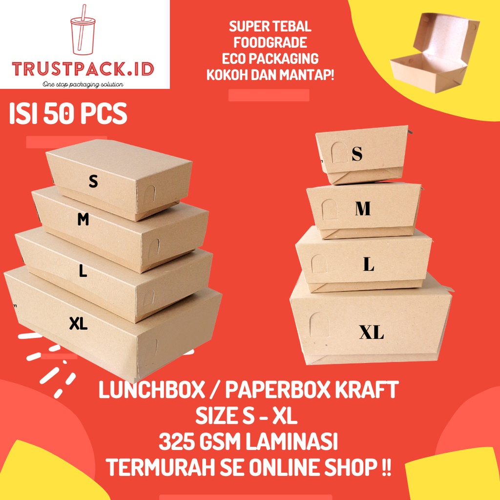 PAPER LUNCH BOX BAHAN KRAFT FULL LAMINASI SIZE S,M,L,XL - LUNCHBOX