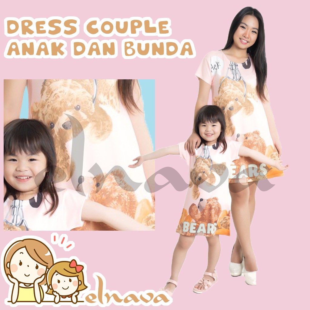 dress wanita ELNAVA BAJU  ANAK  PEREMPUAN DAN DEWASA BEAR 